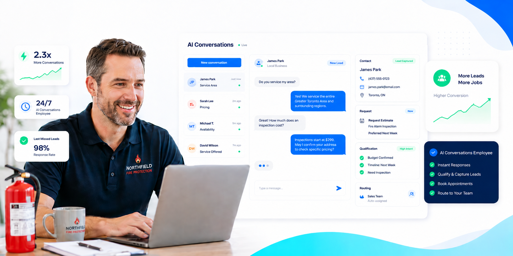 Fire Protection Business Owner Using AI Conversations Employee