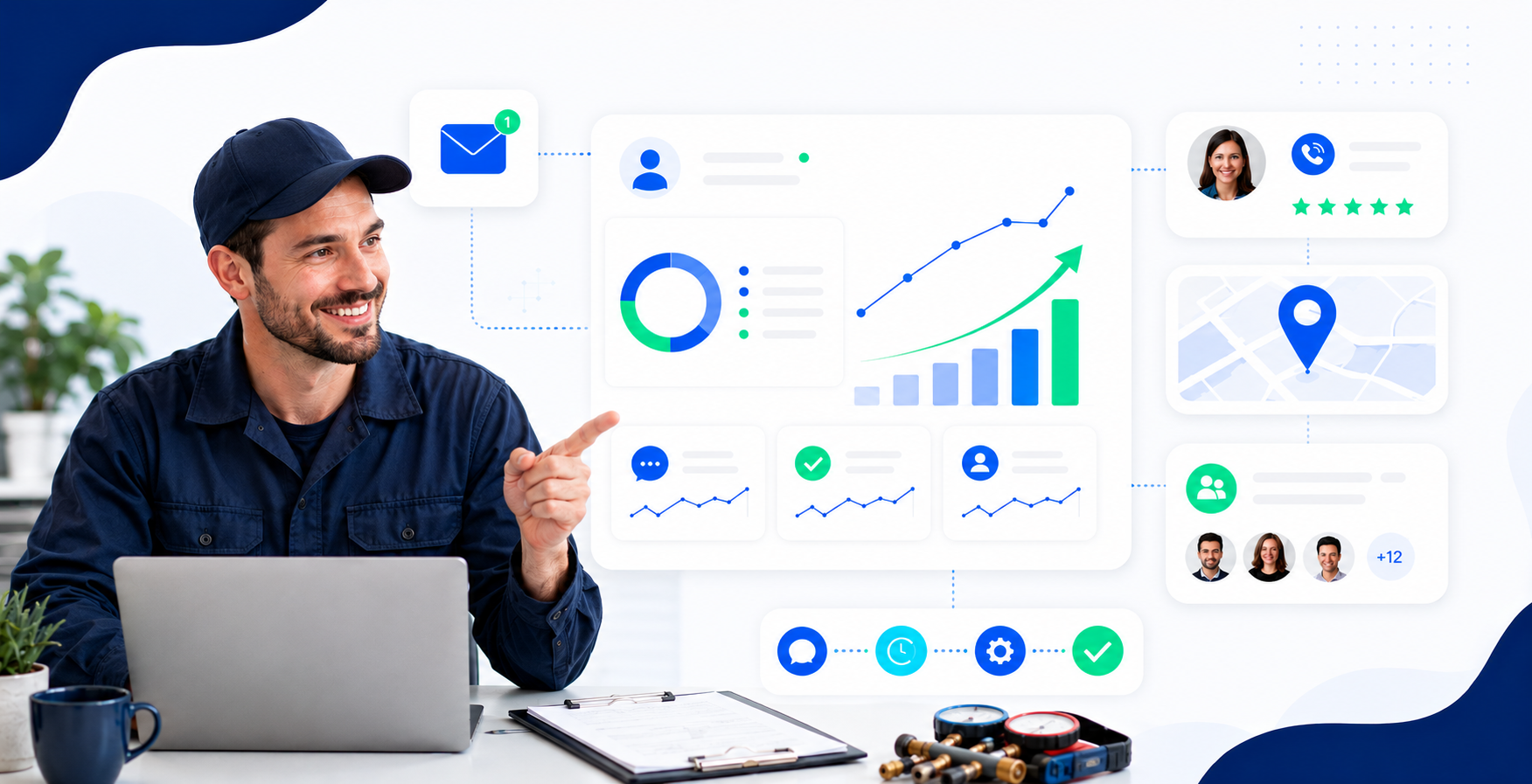 HVAC Technician reviewing their AI dashboard.